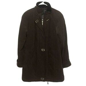 Fleet Street Women’s Faux Suede Toggle Button Zip Front Chocolate Brown Jacket-S